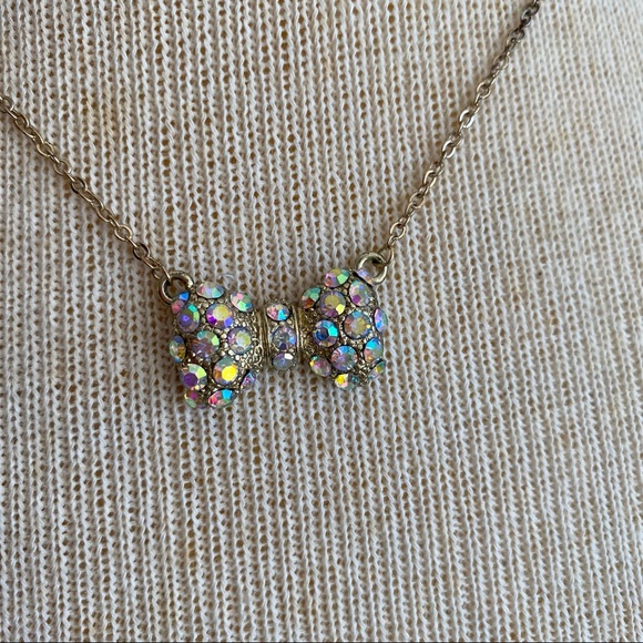 Aurora Borealis Rhinestone Bow Necklace - Picture 8 of 9